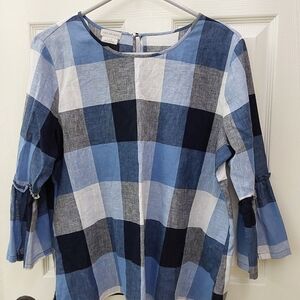Van Heusen Blue Plaid Bell-Sleeve Tunic Top